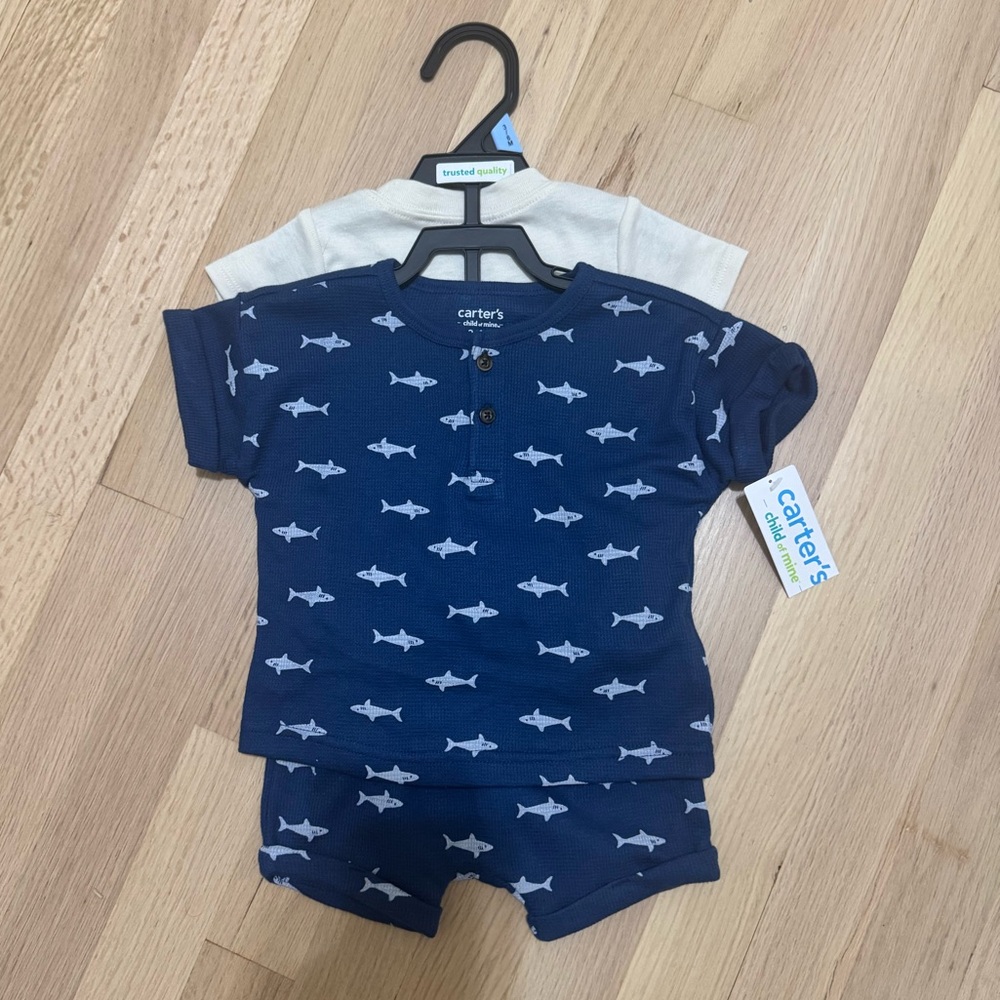 Carter's Navy Shark Print Baby Set